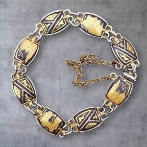 Vintage Gold and Black Chain Damascene 1950s Bracelet